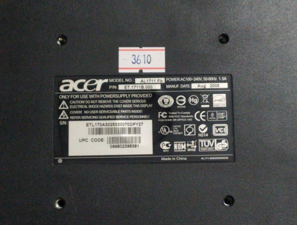 پاور مین مانیتور ایسر مدل ACER MODEL: AL1711FB پنل شکسته